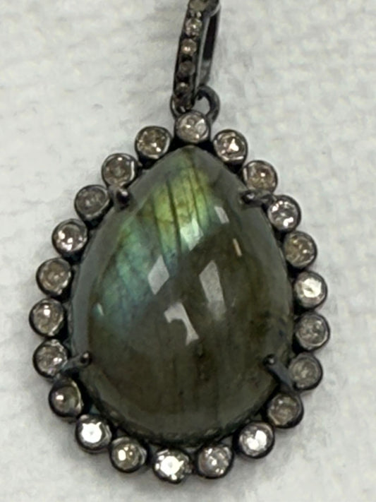Labrodrite Drop Diamond Pendant