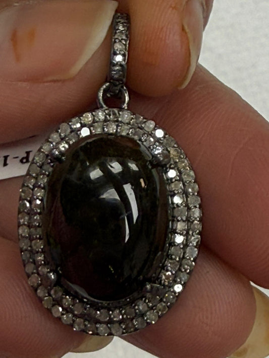 Tourmaline  Stone Pave Diamond Pendant