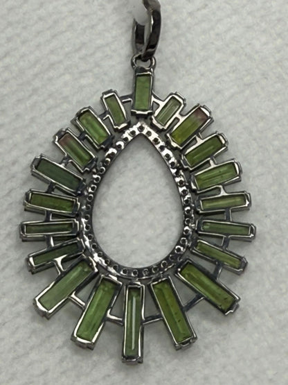 Drop Green Tourmalilne Diamond Pendant