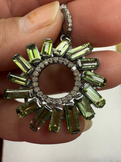 Circle Green Tourmalilne Diamond Pendant