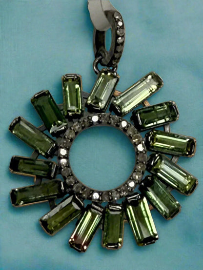Circle Green Tourmalilne Diamond Pendant