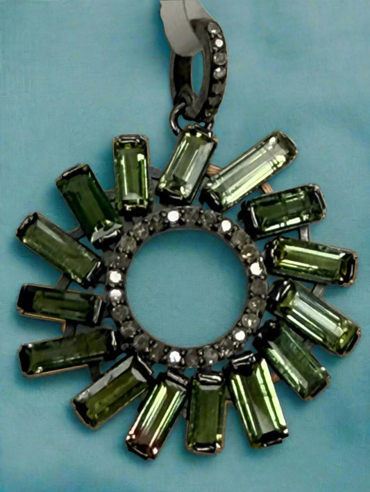 Circle Green Tourmalilne Diamond Pendant
