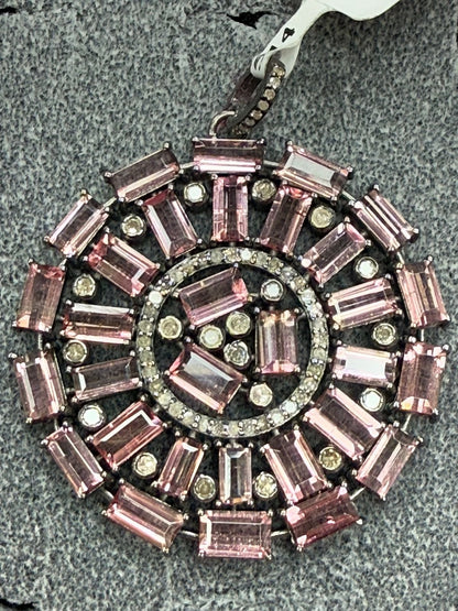 Big Circle Pinnk Tourmalilne Diamond Pendant