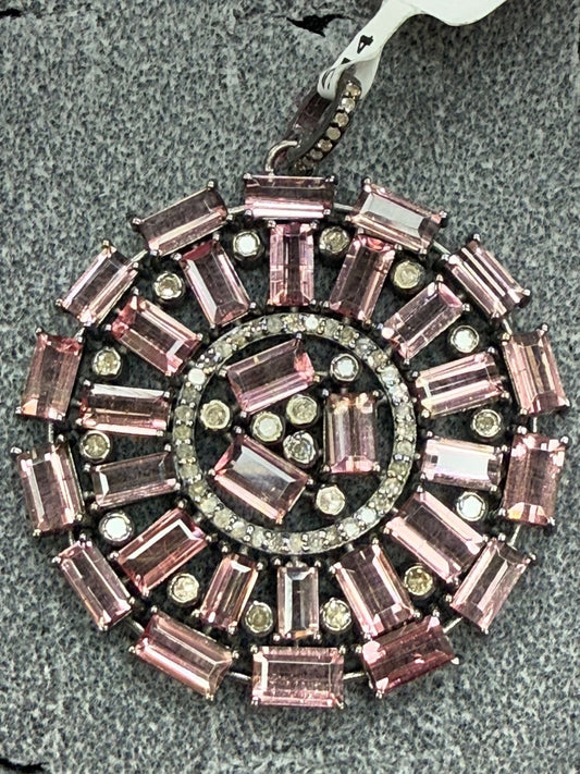 Big Circle Pinnk Tourmalilne Diamond Pendant