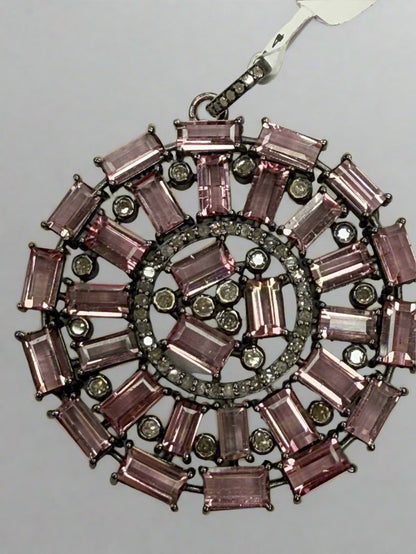 Big Circle Pinnk Tourmalilne Diamond Pendant