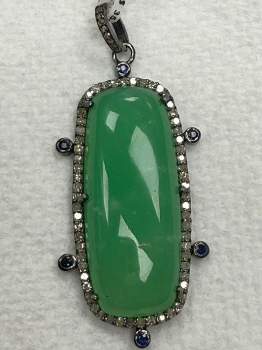 Rectangle Chrysophase Diamond Pendant