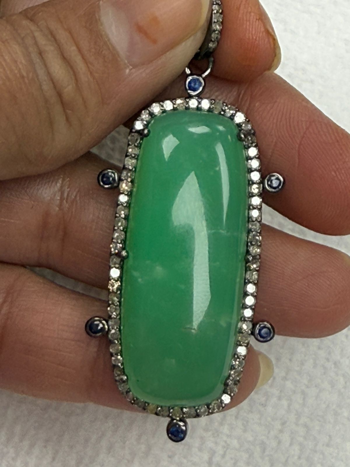Rectangle Chrysophase Diamond Pendant