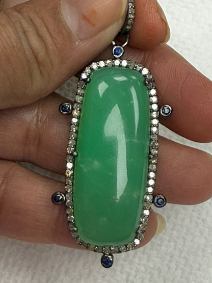 Rectangle Chrysophase Diamond Pendant