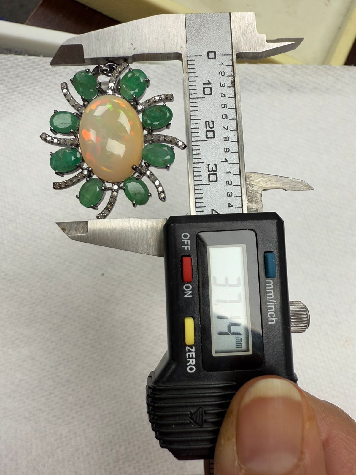 Oval Flower Opal Emerald Diamond Pendant