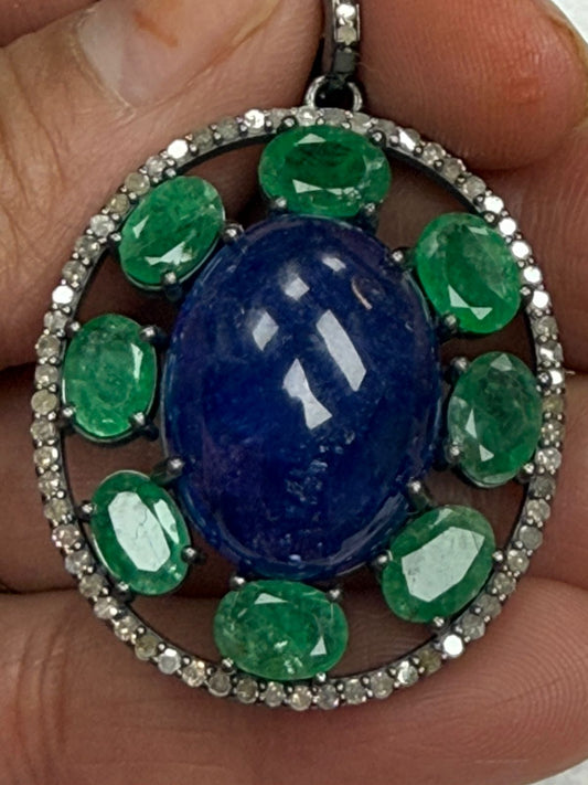 Tanzanite Emerald Diamond Pendant