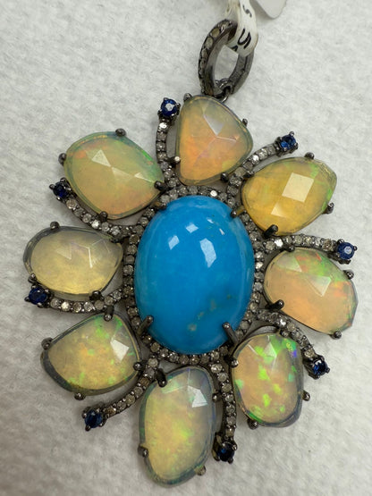 Opal Turquoise Diamond Pendant