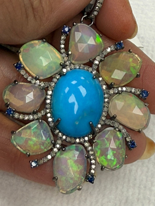 Opal Turquoise Diamond Pendant