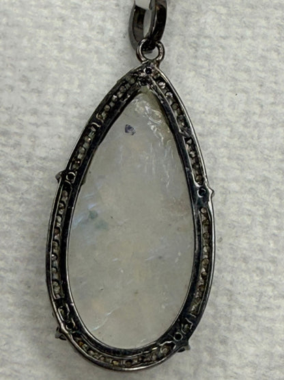 Drop Moonstone Sapphire Diamond Pendant