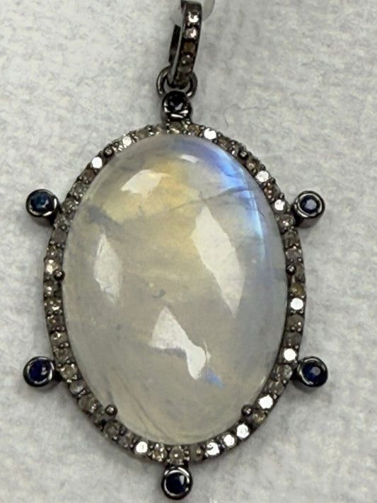 Oval Moonstone Sapphire Diamond Pendant