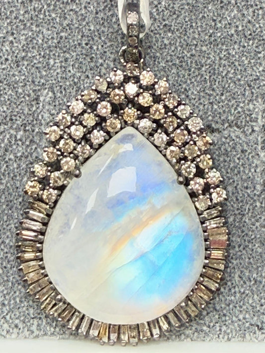 Drop Moonstone Diamond Pendant