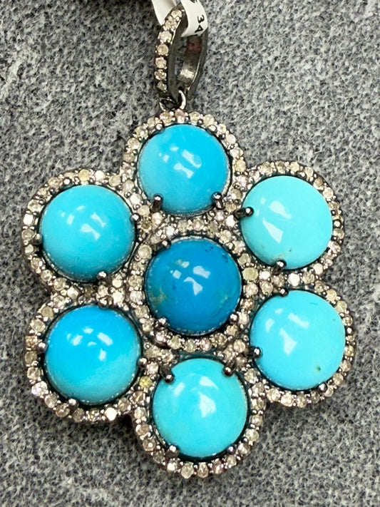 Flower Turquoise Diamond Pendant