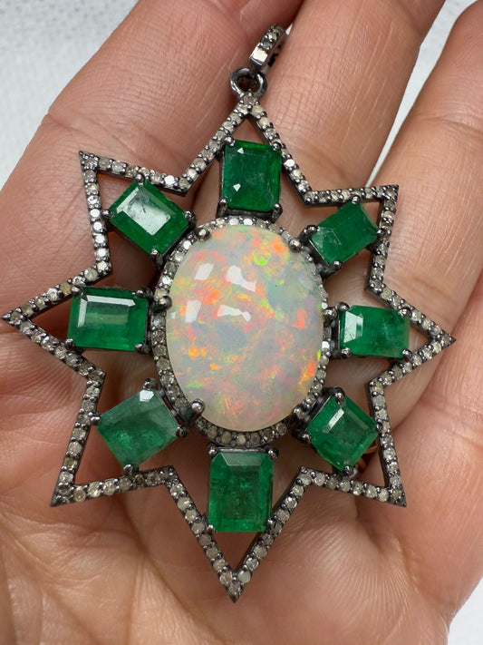 Opal Emerald Diamond Pendant