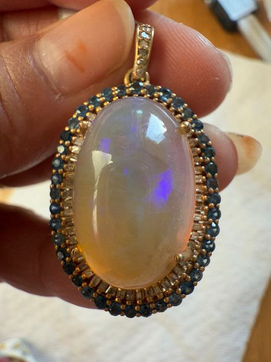 Opal Sapphire Diamond Pendant