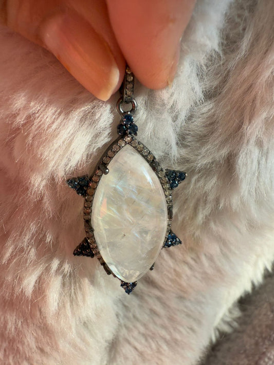 Rainbow Moonstone Diamond Pendant