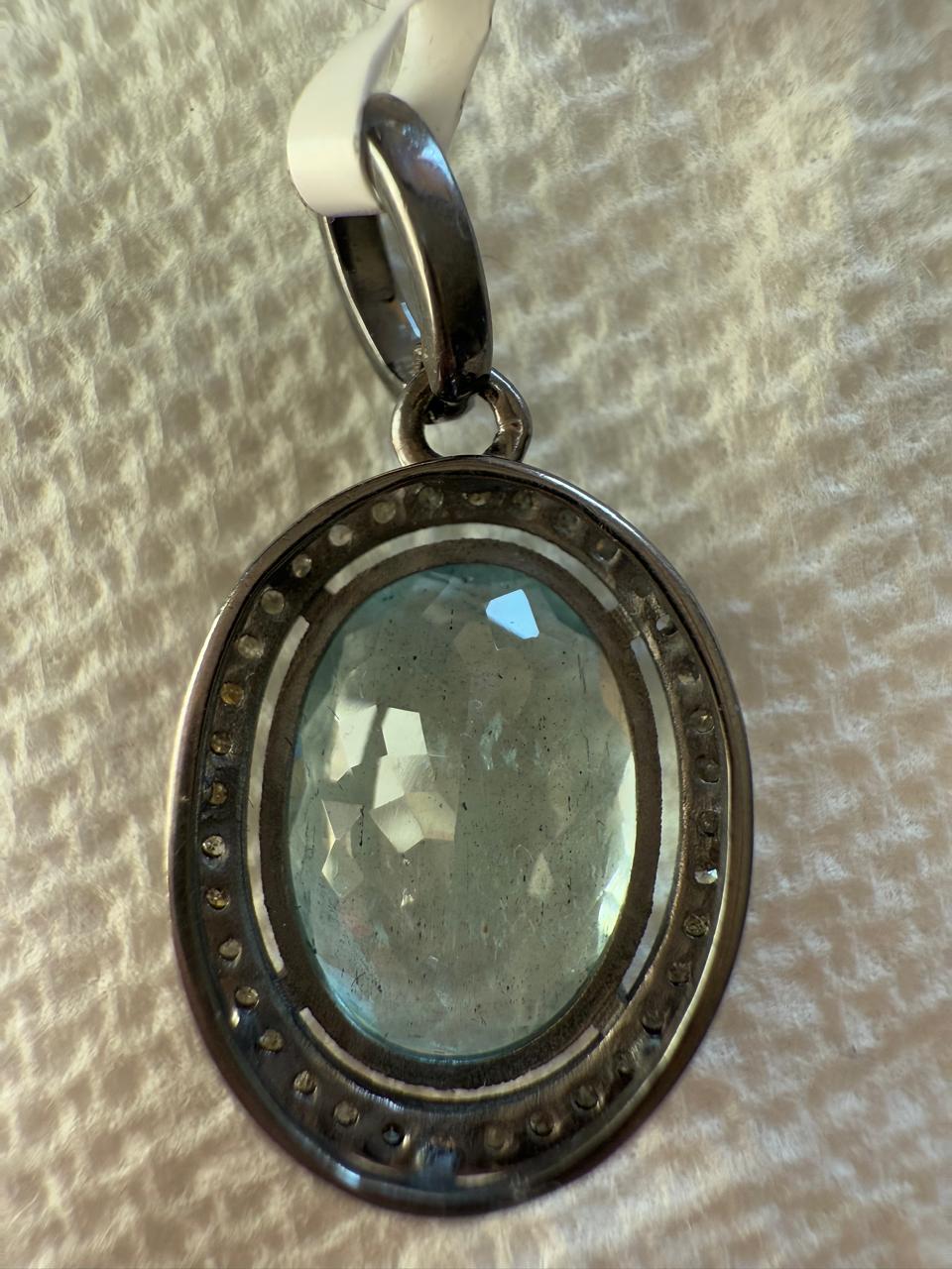 Oval Aquamarine Diamond Pendant