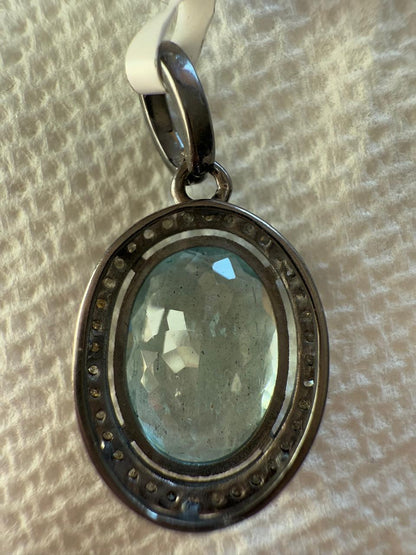 Oval Aquamarine Diamond Pendant