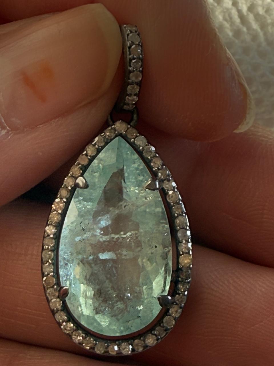 Drop Aquamarine Diamond Pendant