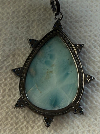 Larimar Sapphire Drop Diamond Pendant