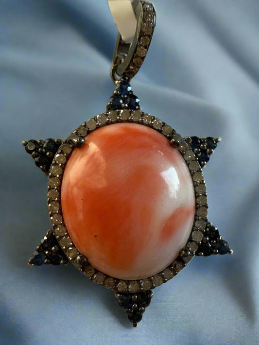 Coral Sapphire Diamond Pendant