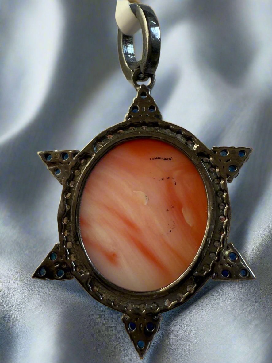Coral Sapphire Diamond Pendant