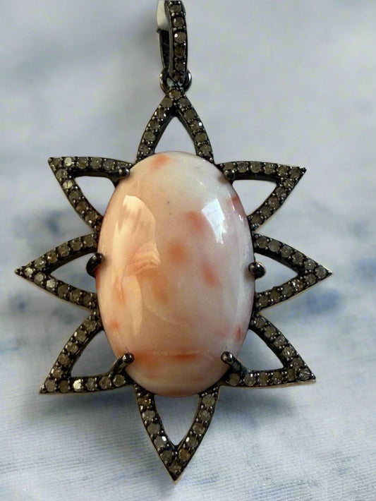 Coral Oval Diamond Pendant