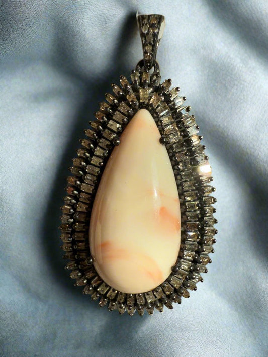 Coral Drop Baguette Diamond Pendant