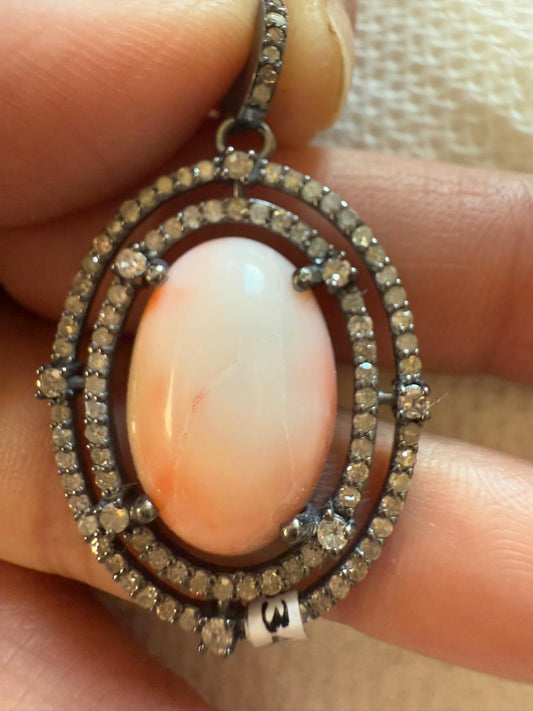 Coral Oval Diamond Pendant