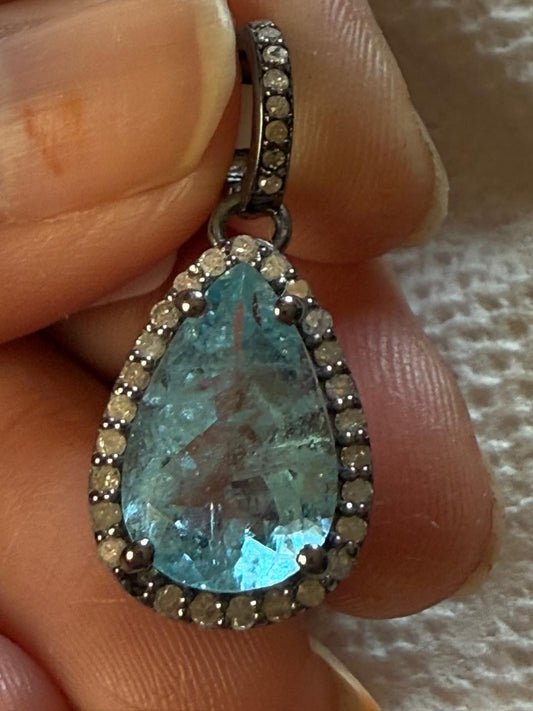 Drop Aquamarine Diamond Pendant