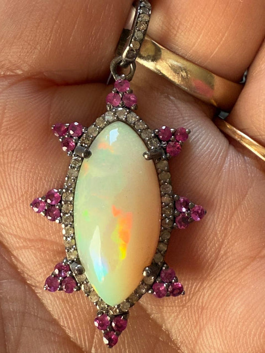 Opal Ruby Diamond Pendant