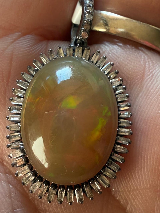 Opal Baguette Diamond Pendant