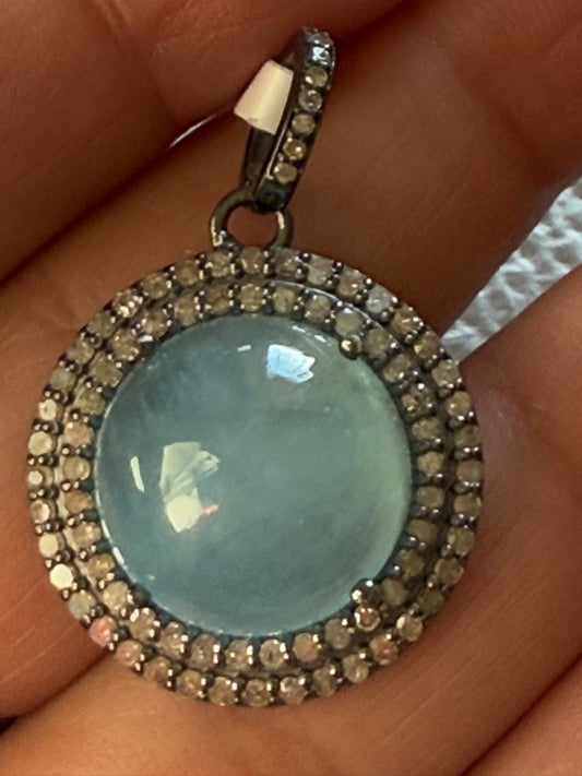 Round Moss Aqua Diamond Pendant