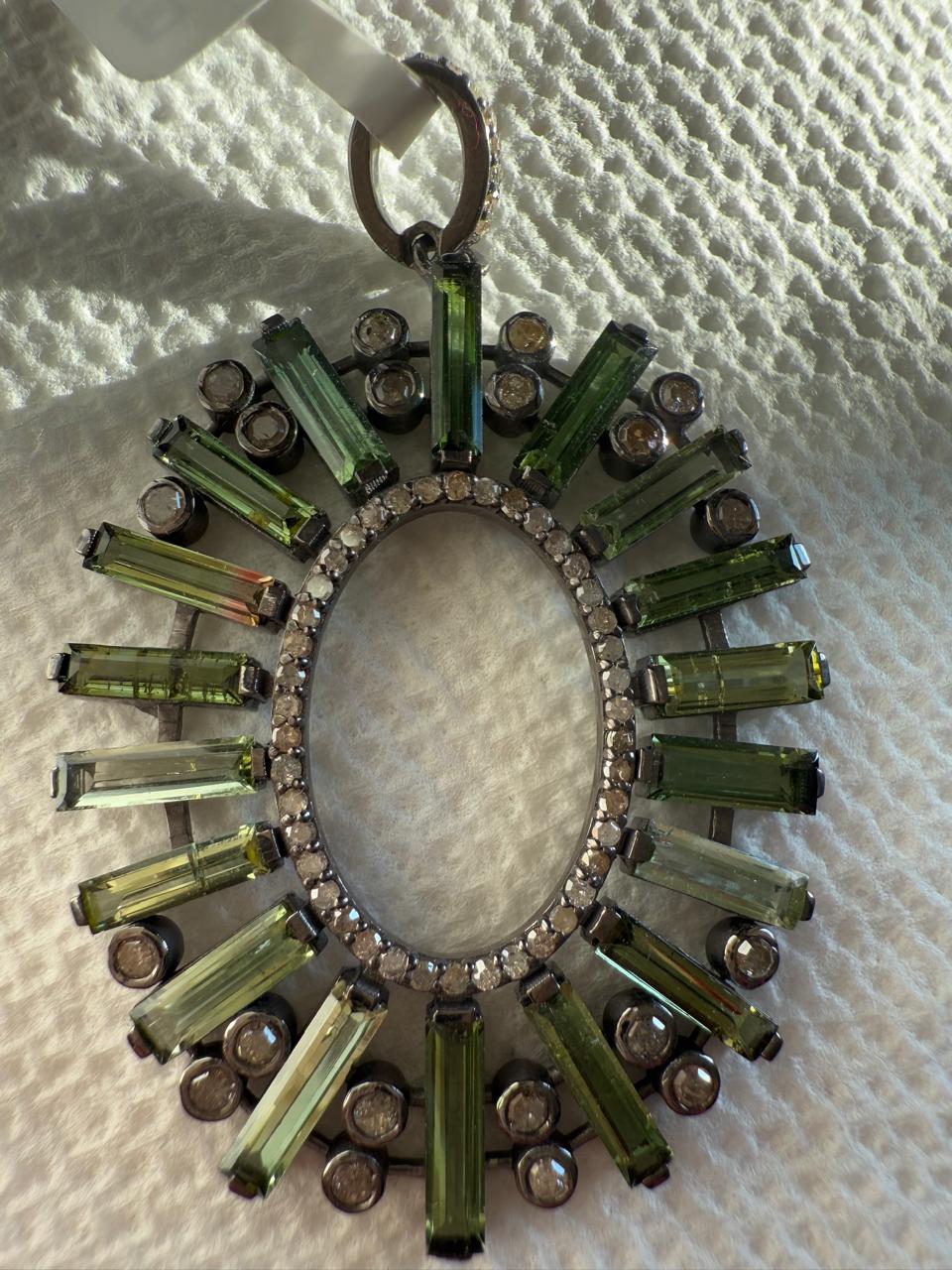 Oval Green Tourmalilne Diamond Pendant