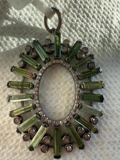 Oval Green Tourmalilne Diamond Pendant
