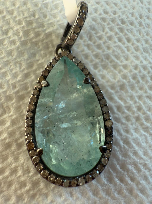 Drop Aquamarine Diamond Pendant