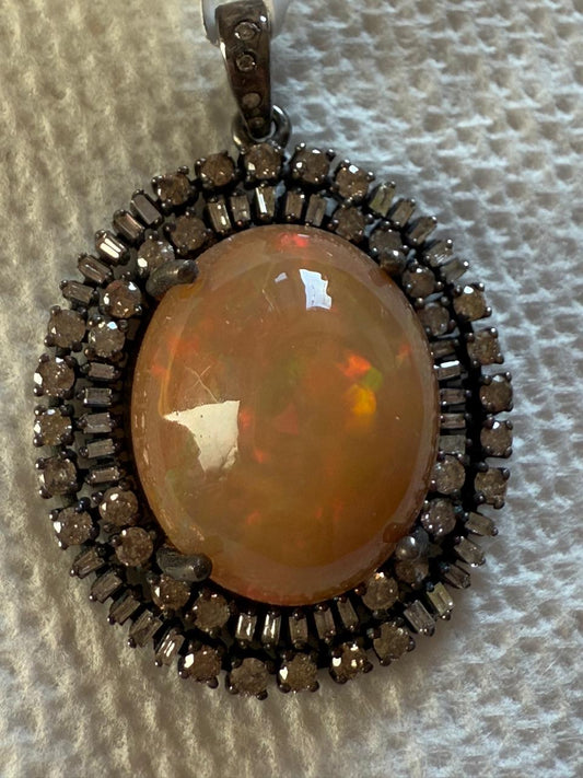 Opal baguette Diamond Pendant