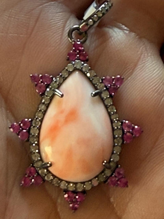 Coral Ruby Diamond Pendant