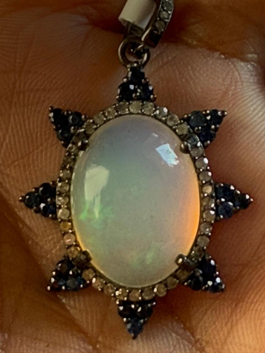 Opal Sapphire Diamond Pendant