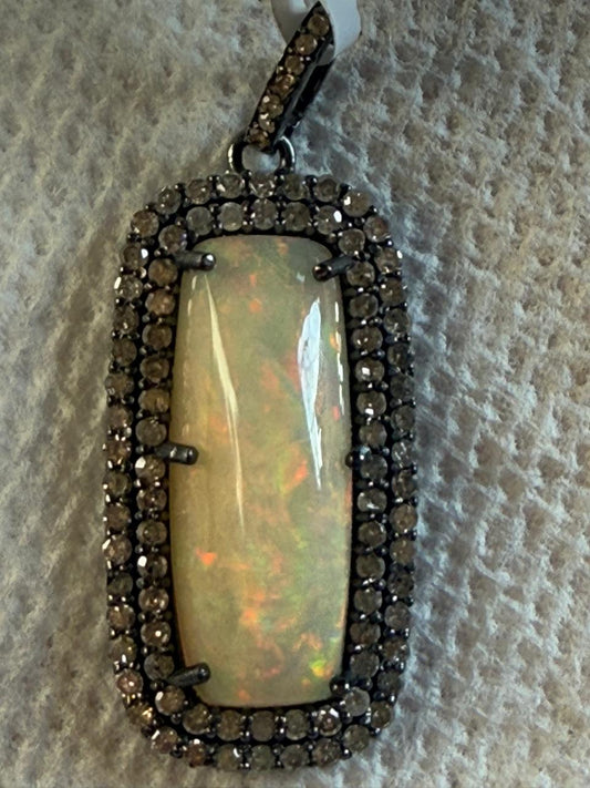 Rectangle Opal Diamond Pendant
