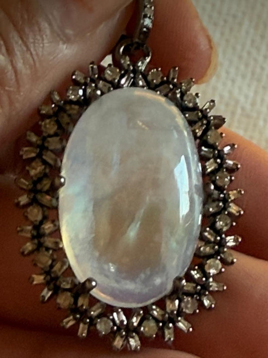 Opal Baguette Diamond Pendant