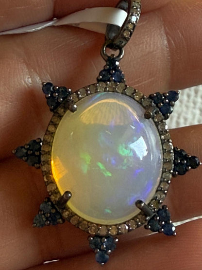Opal Sapphire Diamond Pendant