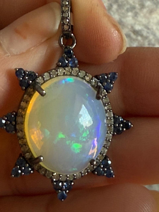 Opal Sapphire Diamond Pendant