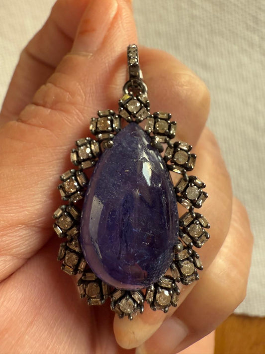 Tanzanite Baguette Diamond Pendant