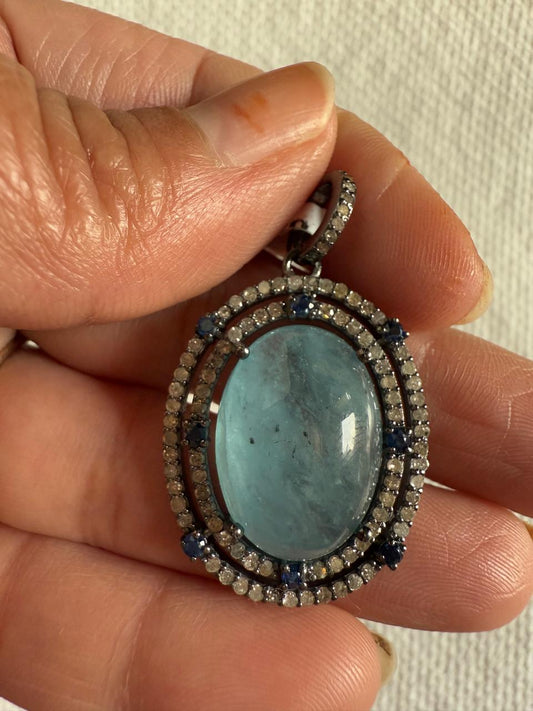 Aquamarine Sapphire Diamond Pendant