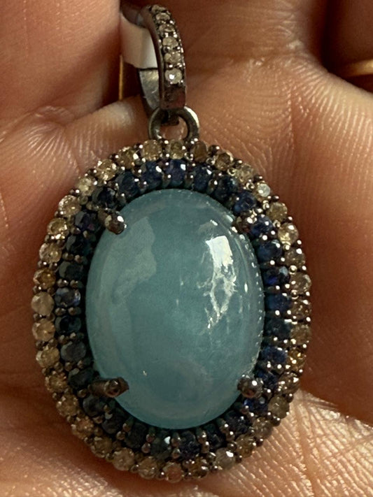 Aquamarine Sapphire Diamond Pendant
