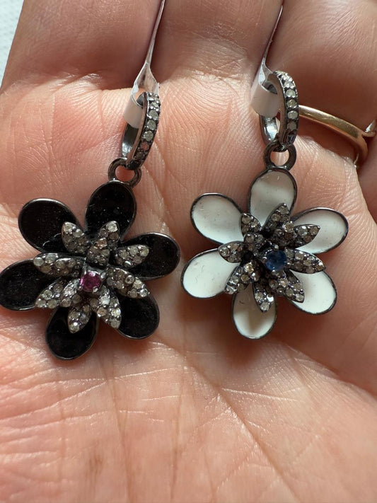 Flower Enamel Ruby Diamond Pendant